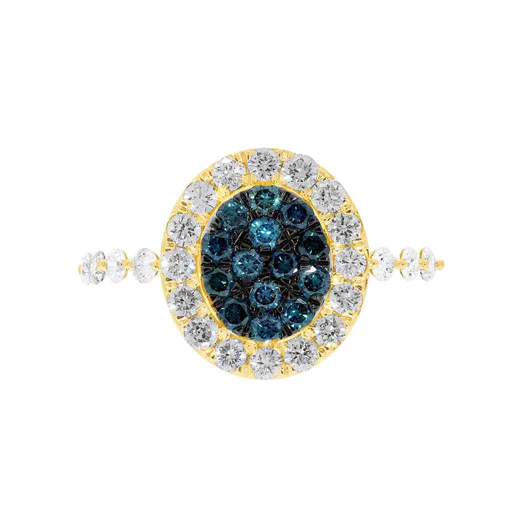  Round Blue Color Enhanced Diamond Oval Cluster Ring LR12693A